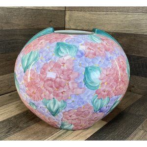 Vintage Art Deco Shape Italian Vase Ethan Allen Italy 10" Pink Purple Floral